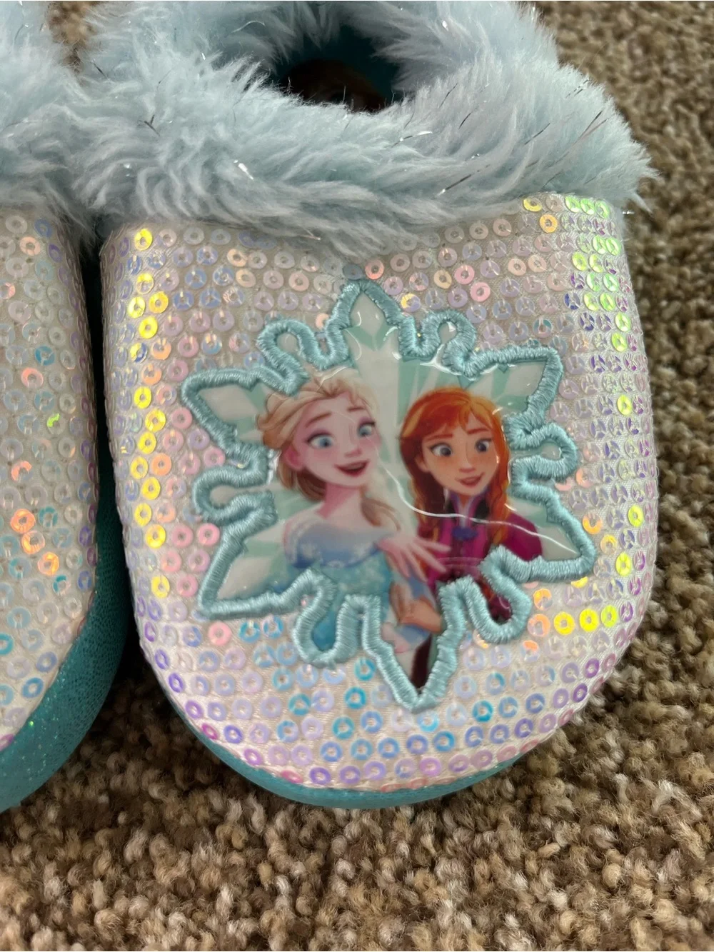 Disney Frozen Light Blue Sequin Girls Slippers